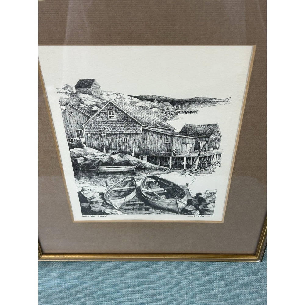 Black And White Etching "Baie de Gaspe" by Mikola Framed Picture - Picture 14 of 16
